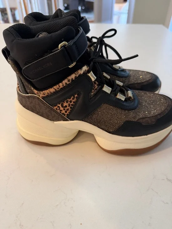 Black and Brown Glitter High-Top Sneakers - Picture 3 of 6